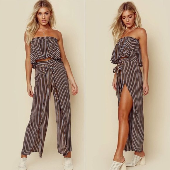 Faithfull the Brand Pants - FAITHFULL THE BRAND Es Torrent Tie Wide Leg Pants Glasglow Stripe {E23}